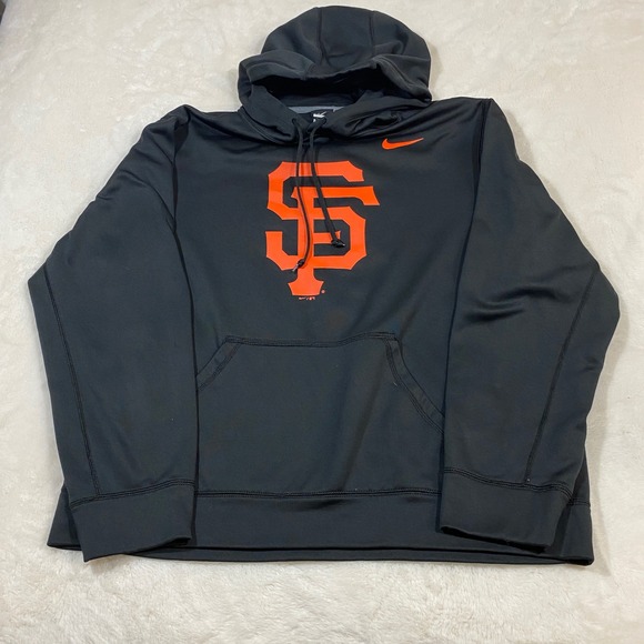 San Francisco Giants Nike Therma-FIT Pullover Hoodie Big Logo Black Mens L - Picture 2 of 11